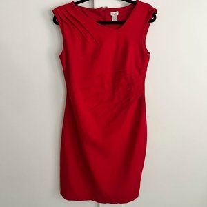 Cache Solid Red Asymmetrical Neckline Ruched Ponte Sheath Dress - Stunning